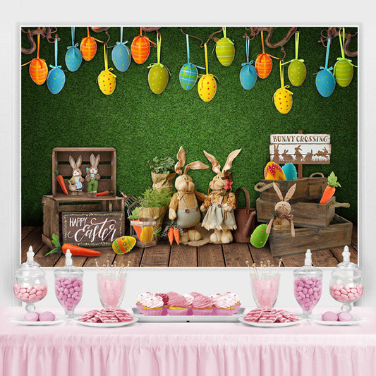 Lofaris Bunny Crossing And Wood Box Green Baby Shower Backdrop