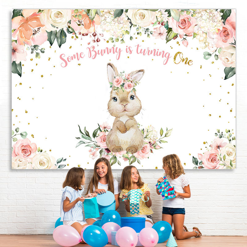 Lofaris Bunny Is Turning One And Floral Birthday Theme Backdrop