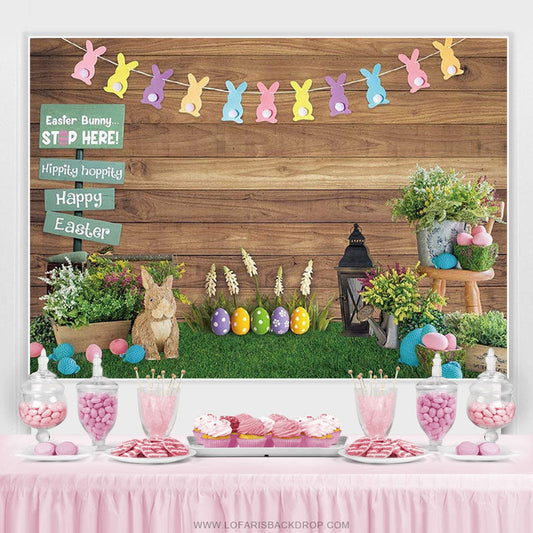 Lofaris Bunny Rabbit Colorful Eggs Grass Floral Easter Backdrop