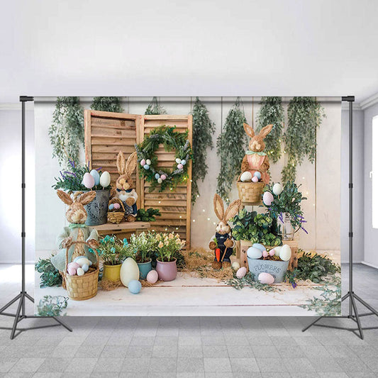 Lofaris Bunny Rabbits Colorful Eggs Happy Easter Party Backdrop
