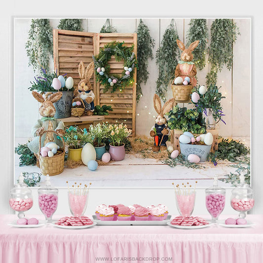 Lofaris Bunny Rabbits Colorful Eggs Happy Easter Party Backdrop