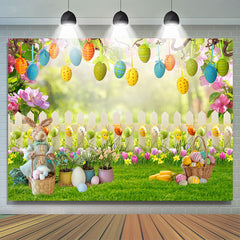 Lofaris Bunny With Eggs Garden Spring Happy Easter Backdrop