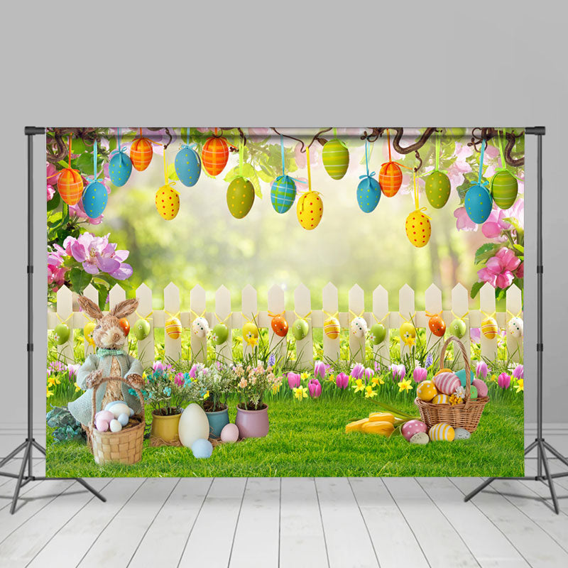 Bunny With Eggs Garden Spring Happy Easter Backdrop