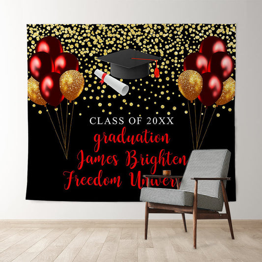 Lofaris Burgundy And Glitter Gold Balloons Graduation Backdrop