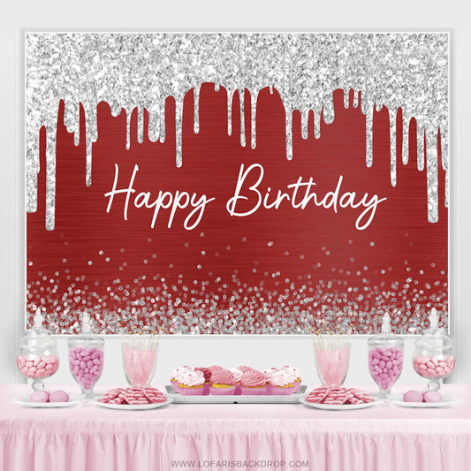 Lofaris Burgundy And Glitter Silver Happy Birthday Backdrop