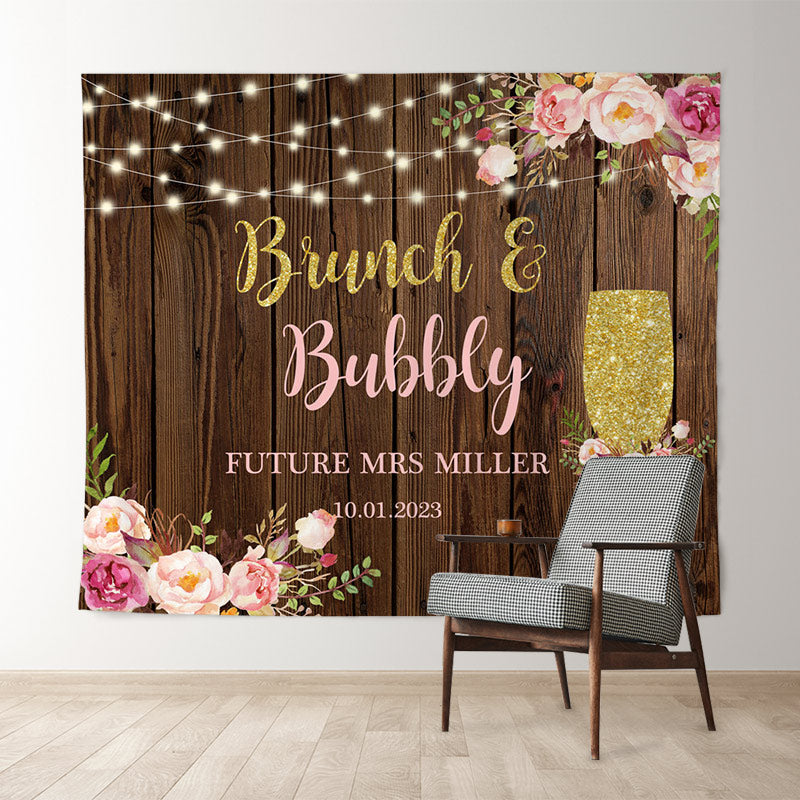 Lofaris Burnch Bubbly With Glitter Floral Wine Glass Backdrop
