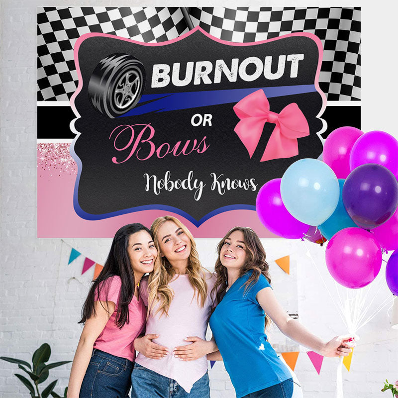 Lofaris Burnout Or Bows Black and Pink Baby Shower Backdrop