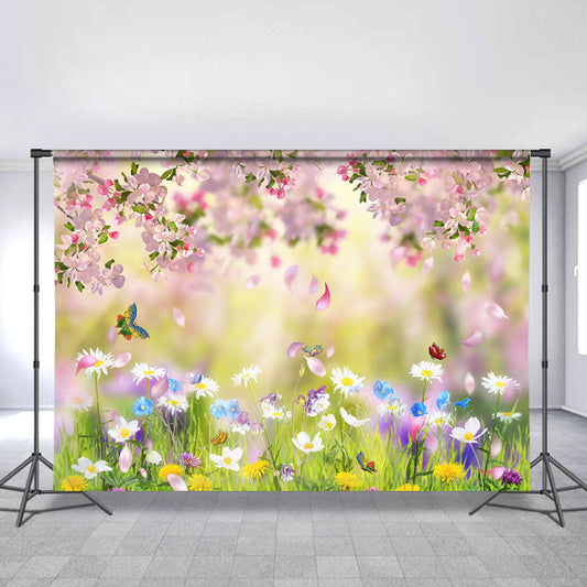 Lofaris Butterfly And Green Grassland Spring Theme Backdrop