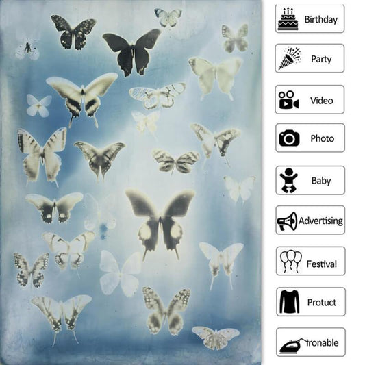 Lofaris Butterfly Blue Bokeh Photo Backdrop for Party