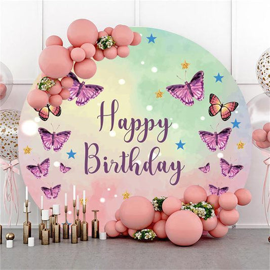 Lofaris Butterfly Five-Pointed Star Round Birthday Backdrop