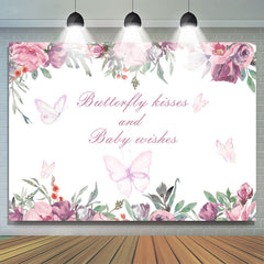 Lofaris Butterfly Kiss Baby Wishes Floral Backdrop for Shower