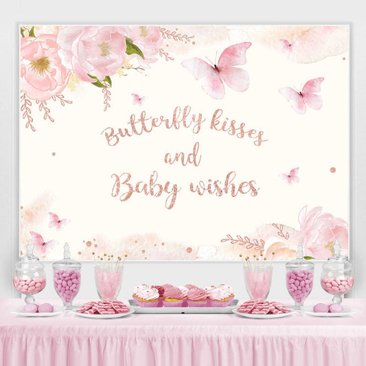 Lofaris Butterfly Kisses And Baby Wished Backdrop for Shower