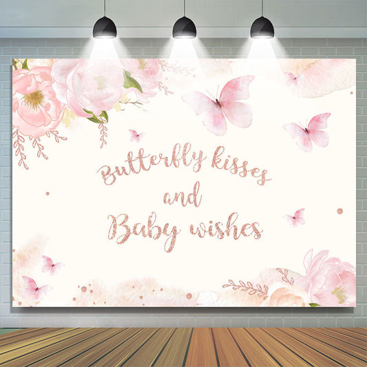 Lofaris Butterfly Kisses And Baby Wished Backdrop for Shower