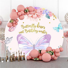 Lofaris Butterfly Kisses And Wishes Round Baby Shower Backdrop