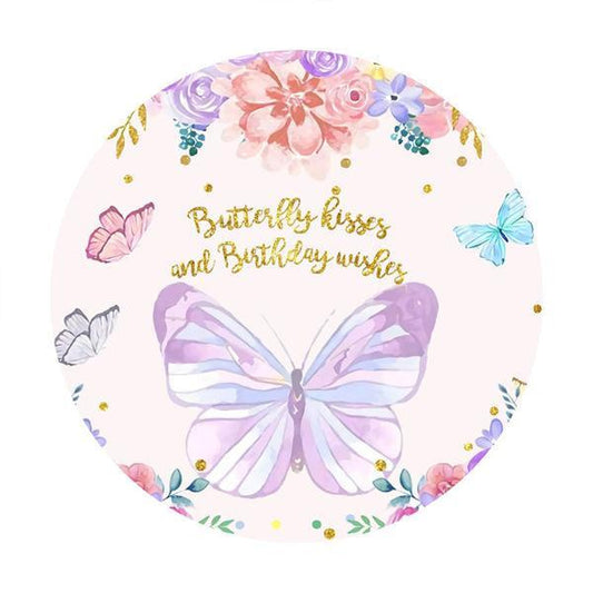 Lofaris Butterfly Kisses And Wishes Round Baby Shower Backdrop