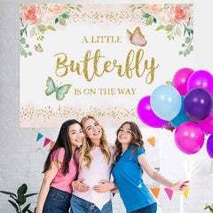 Lofaris Butterfly Pink Floral Baby Shower Backdrop for Girl