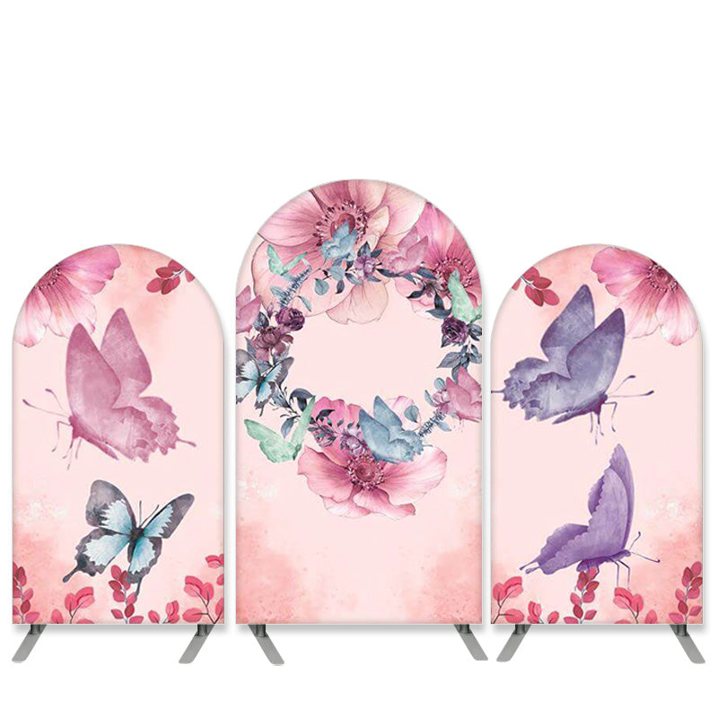 Lofaris Butterfly Theme Floral Pink Birthday Arch Backdrop Kit Banner