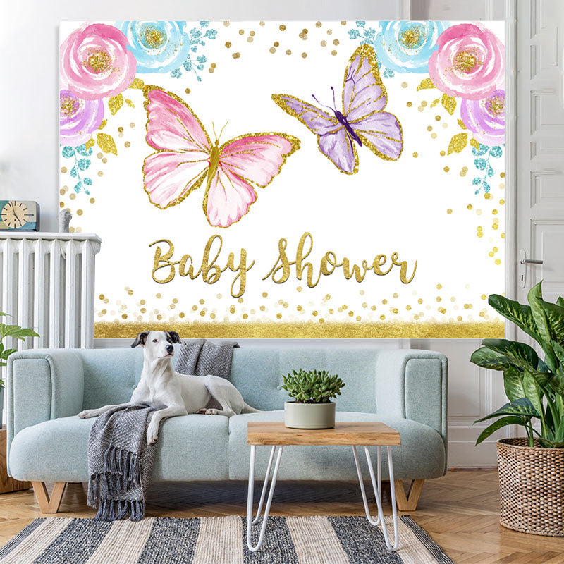 Lofaris Butterfly Watercolor Floral Girl Baby Shower Backdrop