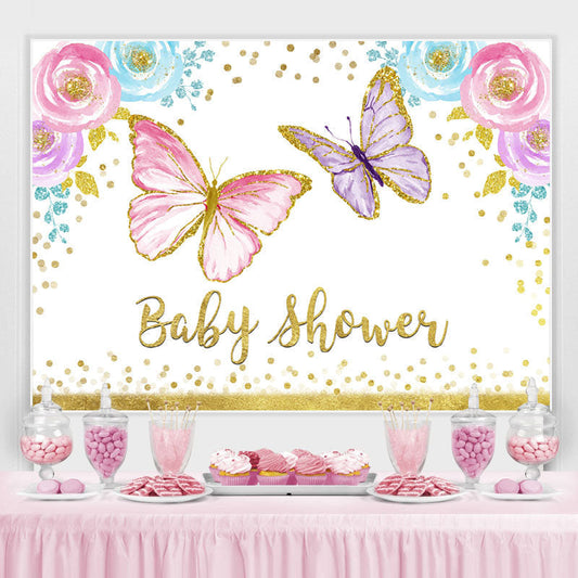 Lofaris Butterfly Watercolor Floral Girl Baby Shower Backdrop
