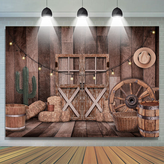 Lofaris Cabin Lights Cowboy Wooden Christmas Holiday Backdrop