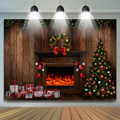 Lofaris Cabin With Christmas Gift Wreath Tree Holiday Backdrop
