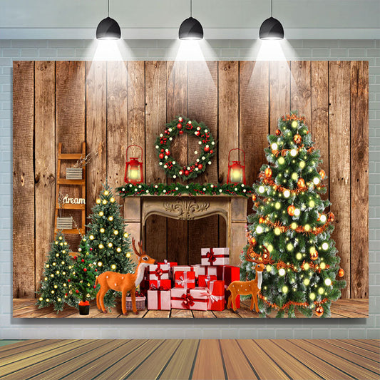 Lofaris Cabin With Lights Merry Christmas Holiday Backdrop