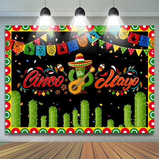 Lofaris Cacti And Bunting Mexican Fiesta Theme Backdrop