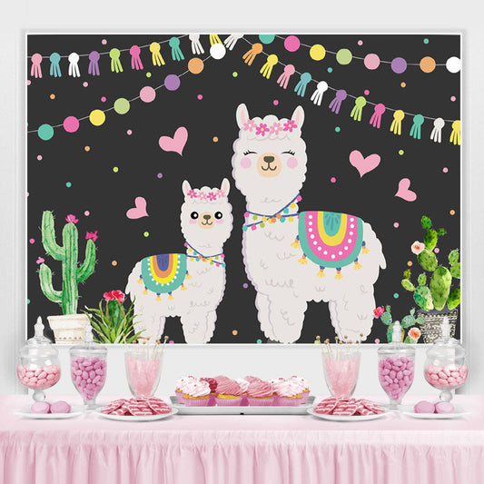 Lofaris Cactus and Flags Alpaca Family Baby Shower Backdrop