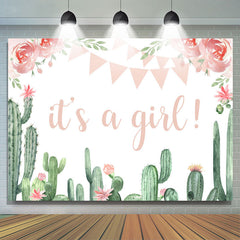 Lofaris Cactus and Pink Floral Its A Girl Baby Shower Backdrop