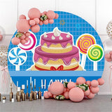 Load image into Gallery viewer, Lofaris Cake And Candy Blue Round Happy Birthday Party Backdrop
