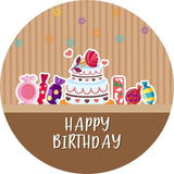 Load image into Gallery viewer, Lofaris Cake And Candy Brown Round Happy Birthday Backdrop