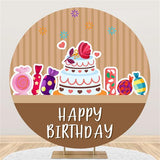 Load image into Gallery viewer, Lofaris Cake And Candy Brown Round Happy Birthday Backdrop