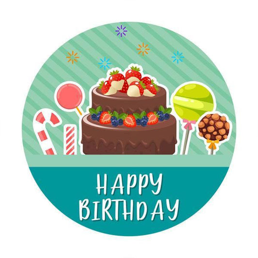 Lofaris Cake And Candy Green Round Happy Birthday Backdrop