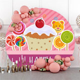 Load image into Gallery viewer, Lofaris Cake And Candy Pink Round Birthday Backdrop For Girl