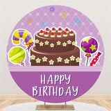 Load image into Gallery viewer, Lofaris Cake And Candy Purple Round Happy Birthday Backdrop