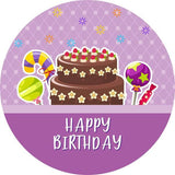Load image into Gallery viewer, Lofaris Cake And Candy Purple Round Happy Birthday Backdrop