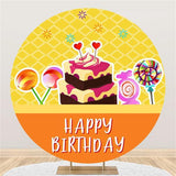 Load image into Gallery viewer, Lofaris Cake And Candy Yellow Round Happy Birthday Backdrop