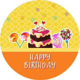 Load image into Gallery viewer, Lofaris Cake And Candy Yellow Round Happy Birthday Backdrop