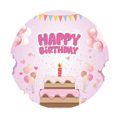 Lofaris Cake And Pink Balloon Circle Happy Birthday Backdrop