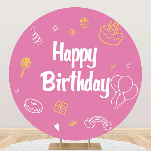 Lofaris Cake Doughnut Lollipop Pink Birthday Round Backdrop