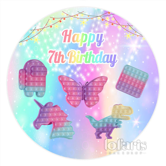 Lofaris Camilas 7Th Birthday Pop It Glitter Stars Round Backdrops