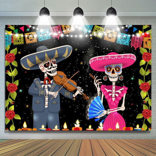 Lofaris Candle Black Bokeh Red Roses Mexican Fiesta Backdrop