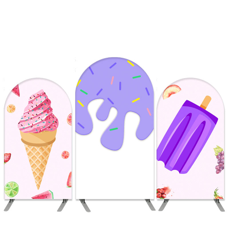 Lofaris Candy and Ice Cream Theme Purple Arch Backdrop Kit for Birthday