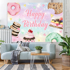 Lofaris Candy Land Cupcake Donut Cookie Happy Birthday Backdrop