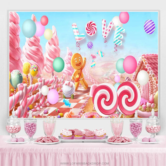 Lofaris Candy Land Ginger Bread Girl Kids Birthday Backdrop
