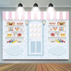 Lofaris Candy Store Ice Cream Blue Happy Birthday Backdrop
