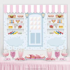 Lofaris Candy Store Ice Cream Blue Happy Birthday Backdrop