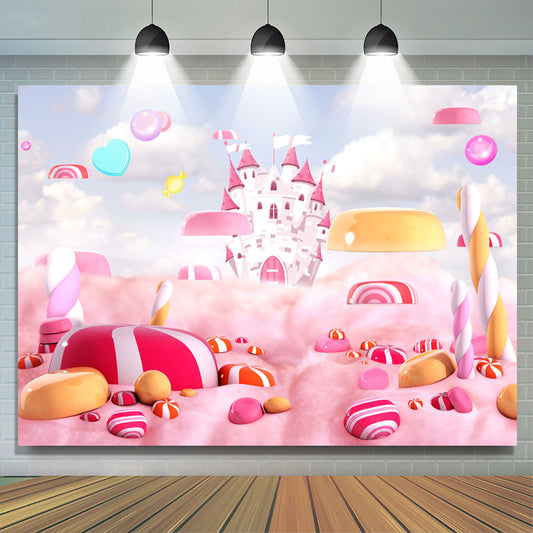 Lofaris Candyland Castle Pink World Birthday Backdrop