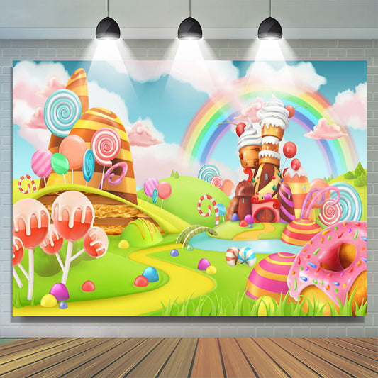 Lofaris Candyland Theme Lovely Cartoon Dessert Birthday Backdrop