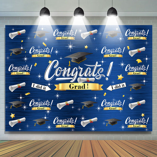 Lofaris Caps And Stars Dark Blue Congrat Grad Party Backdrop
